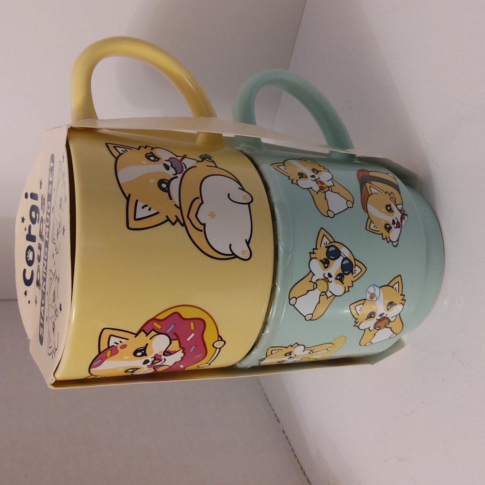 Mad Engine Corgi Pups Stackable Mug Set, New-in-Box
